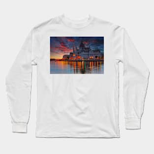 Sunset over Hungarian Parliament Building Budapest Long Sleeve T-Shirt